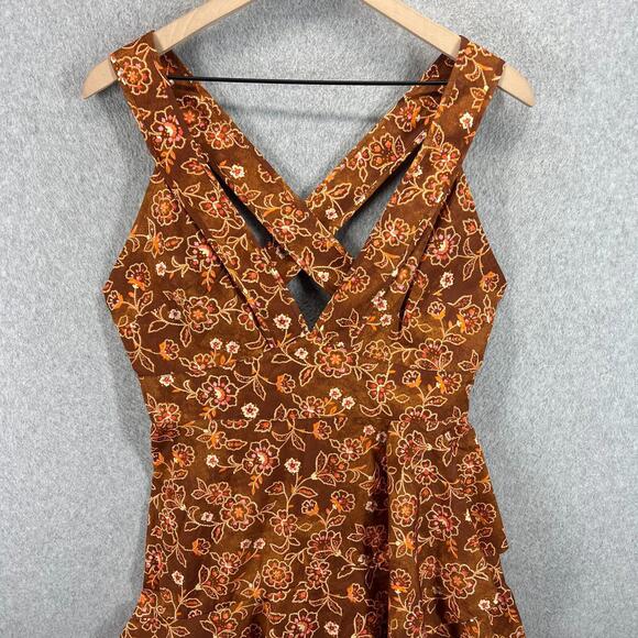 J. Crew Collection Cross Back Ruffle Hem Midi Dress Pecan Vintage Vines 10 NWT! - Picture 6 of 16